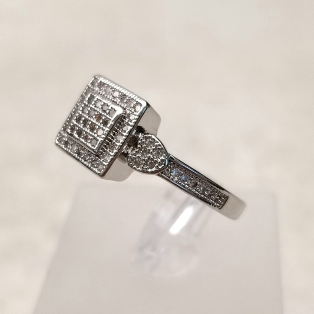 Sterling Square Pave Ring - Picture 2 of 8